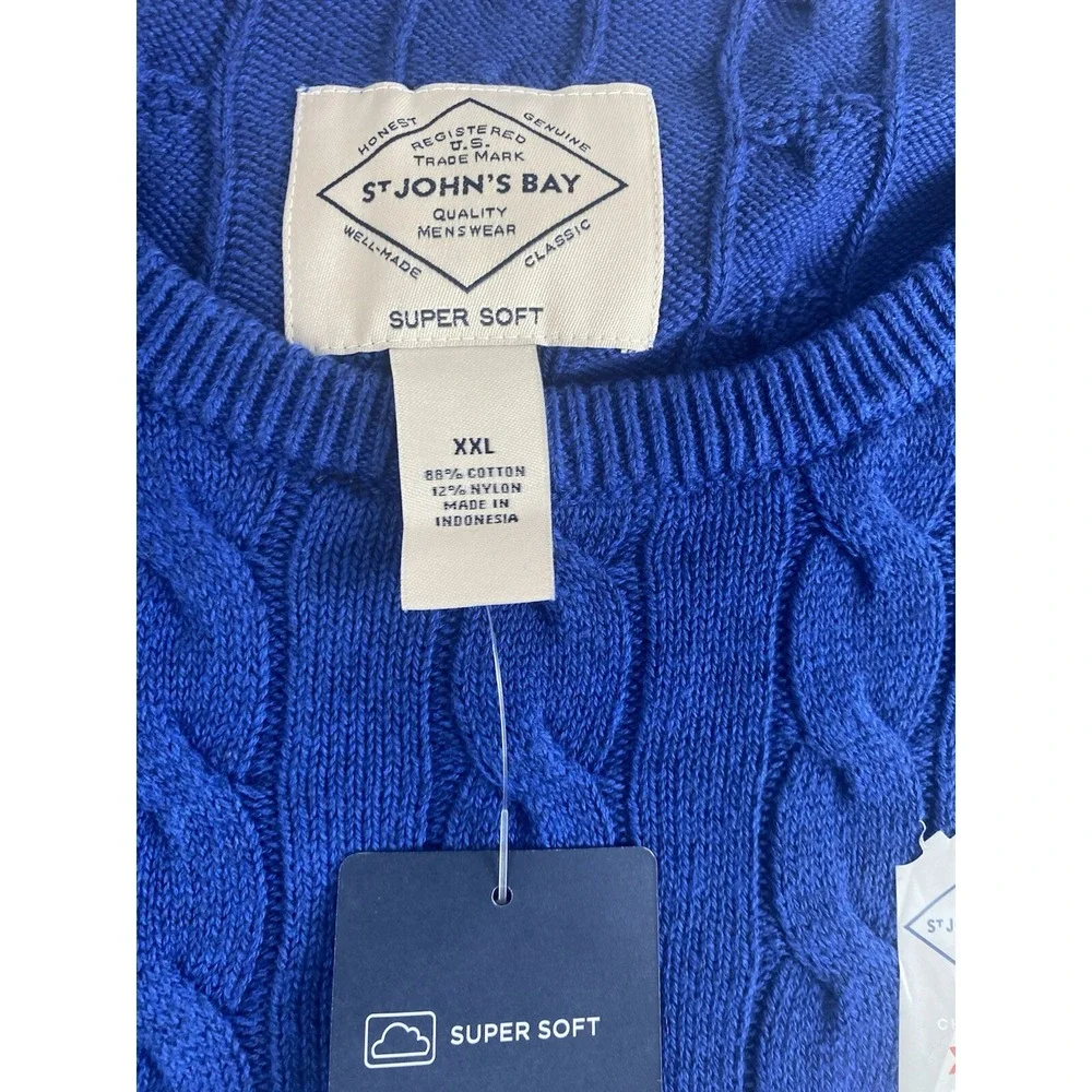 St Johns Bay Crew Neck Pullover Sweater Estate Blue SZ‎ 2XL Super Soft New Tags